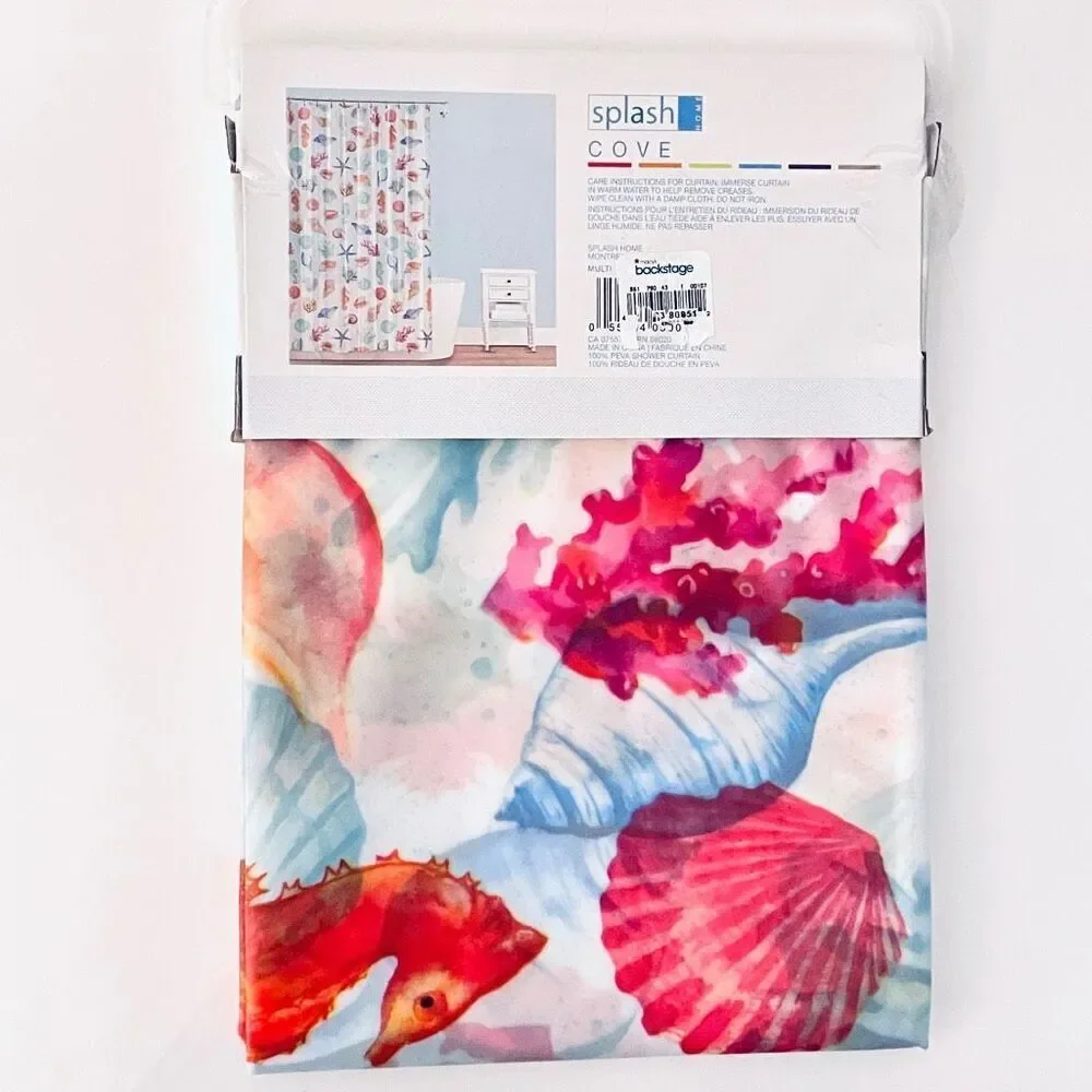 NWT Splash HOME Peva COVE White, Blue, Green, Red, Pink & Orange Shower Curtain